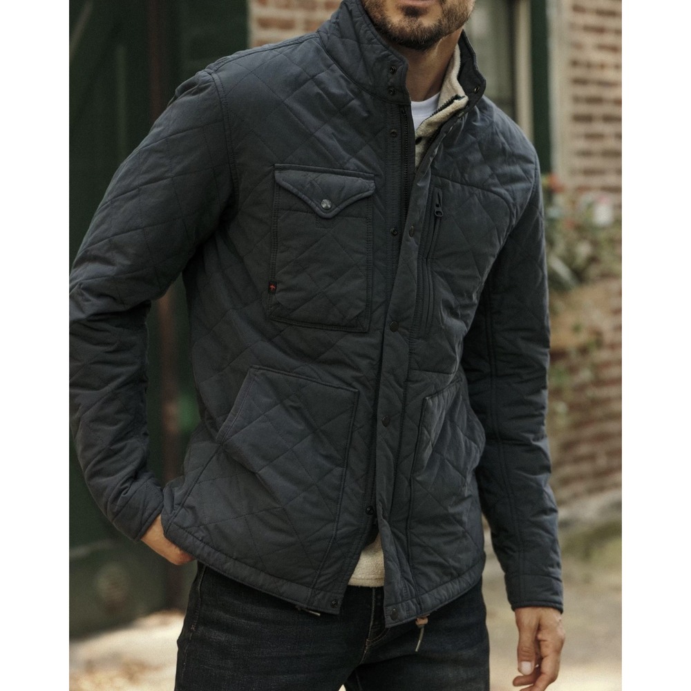 Relwen Quilted Insulated Tanker Snap Zip Up Jacket Size L Charcoal Blue/Orange